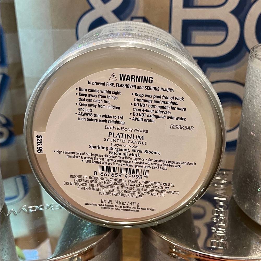 Bath & Body Works Platinum 3 wick Candle - Silver - Picture 3 of 4